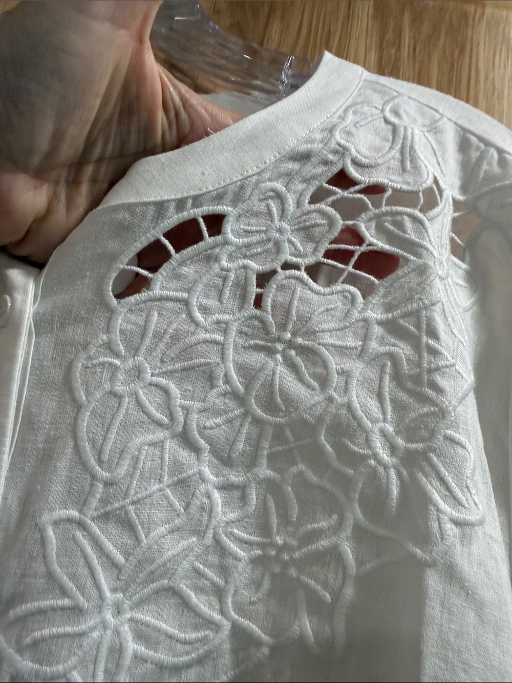 New! Ophelia Roe 3X Linen Blend Eyelet Embroidered Button-Front Boho Women's Top